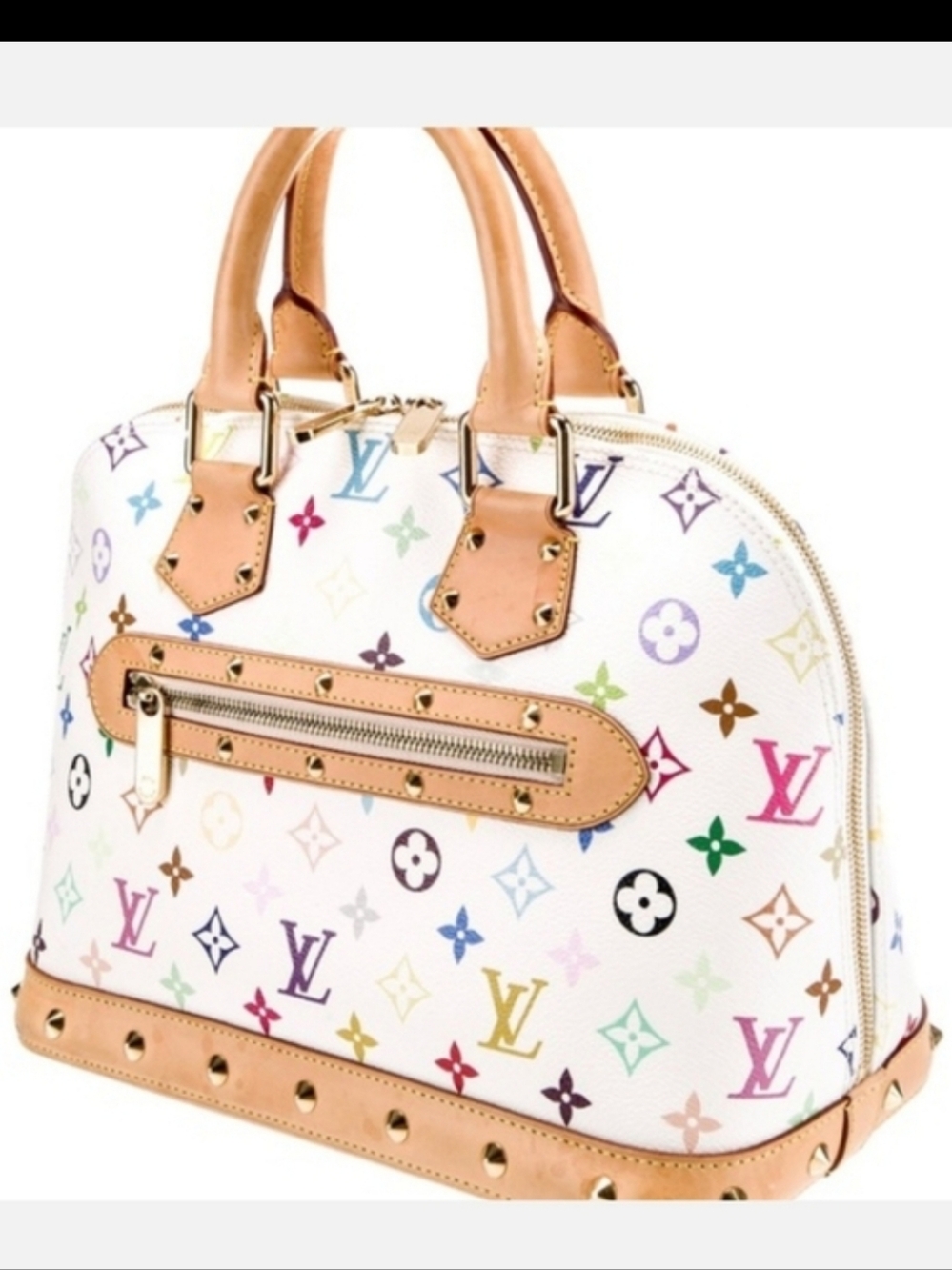 Authentic Louis Vuitton White Multicolor Monogram Alma PM Satchel W/Lock & Key - Picture 2 of 14